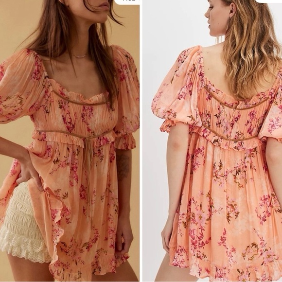 Free People Marney mini dress peach combo small NWT - Picture 3 of 6